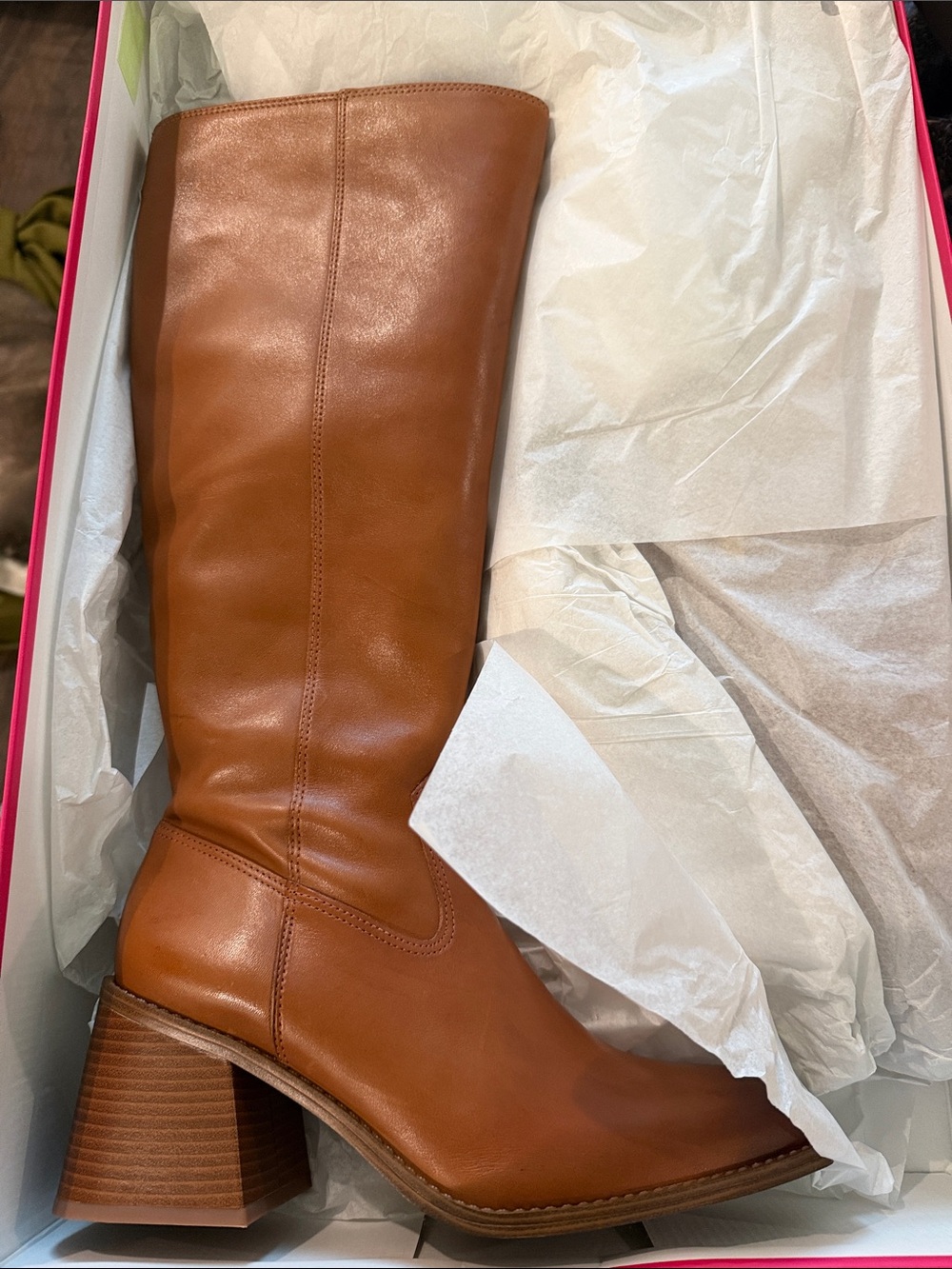 Vince Camuto Tall Leather Block Heel Boots in Cognac Brown